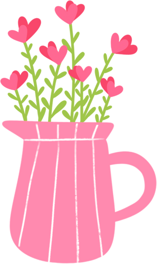 Pink Heart Flowers in Vase Illustration